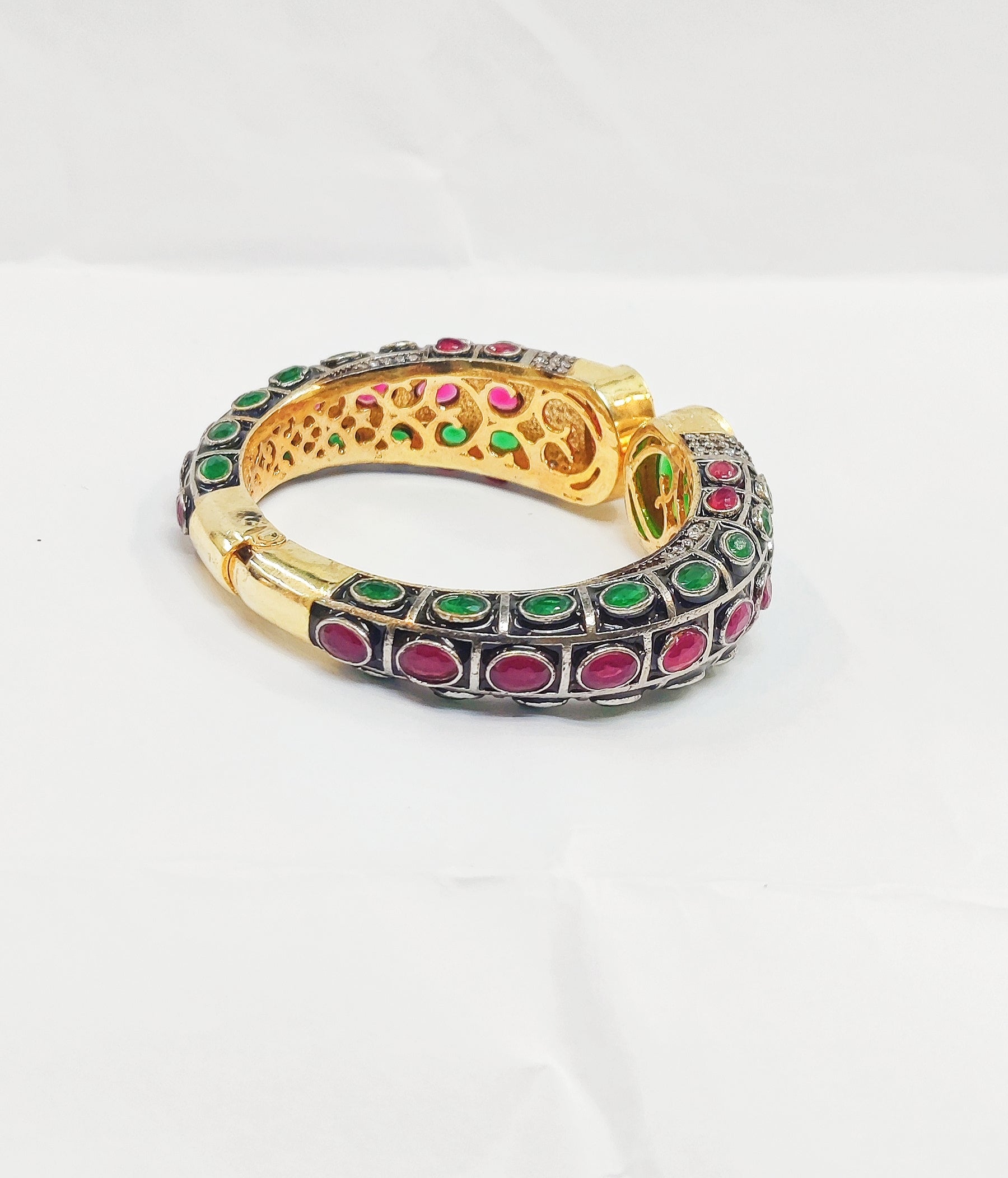 Green & Red Gold Plated Antique Polish AD Bangle Set Bollywood Jewellery