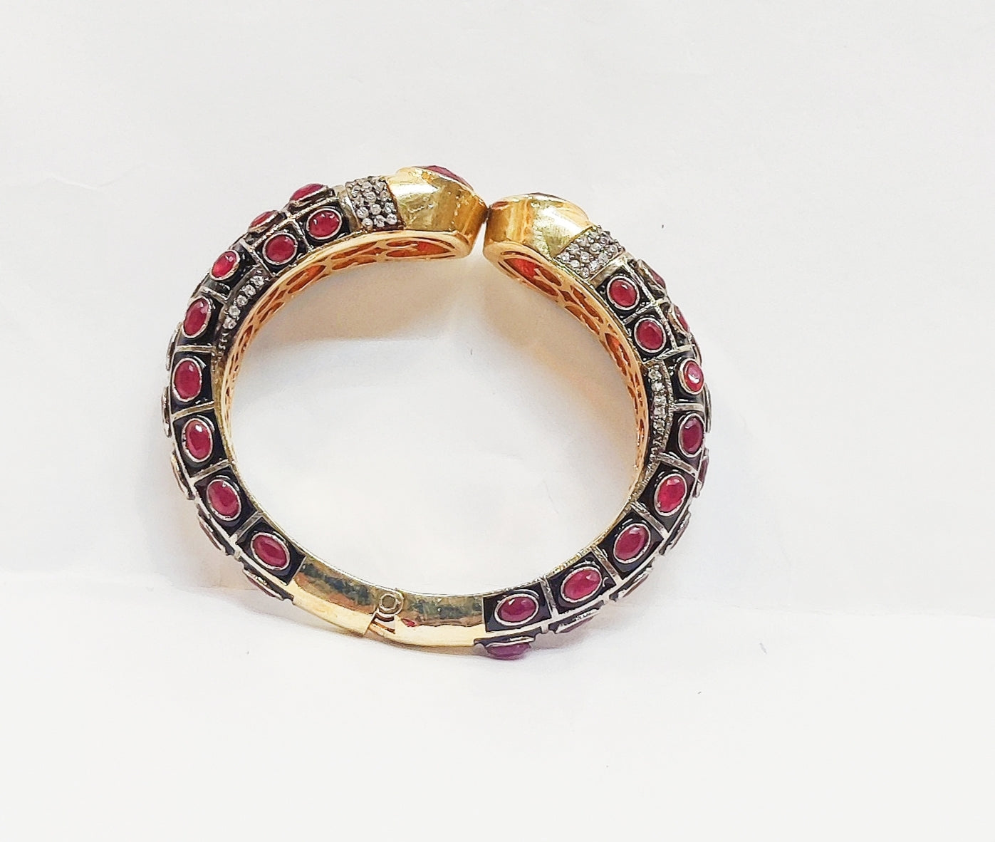 Red Stones Kundan Gold Plated AD Stone Bracelet Kada Jewelry Collection