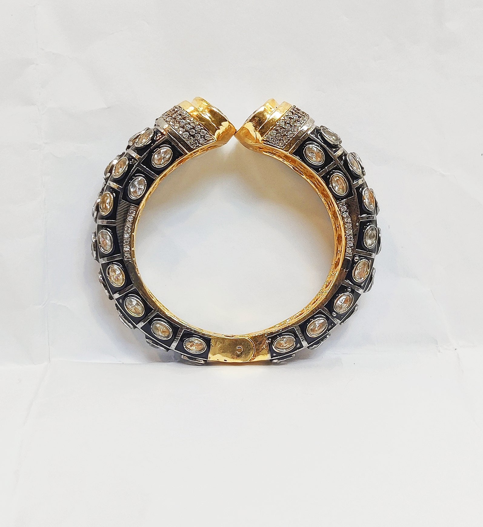 White Stones Kundan Gold Plated Antiqu Polish Black Meena Bracelet Collection