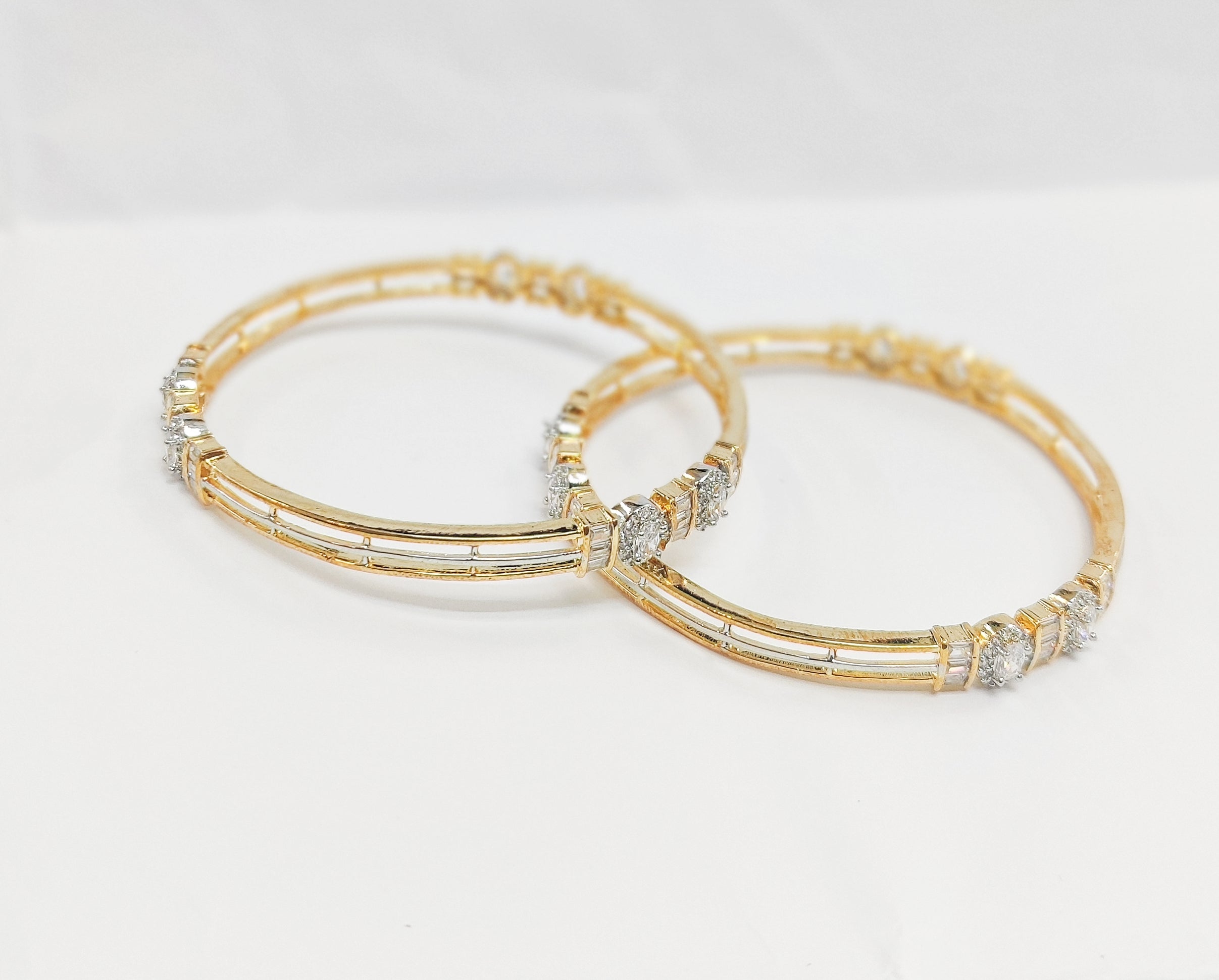 Gold Plated White AD Stone Round Bangles 2 pcs Indian Bollywood Jewellery