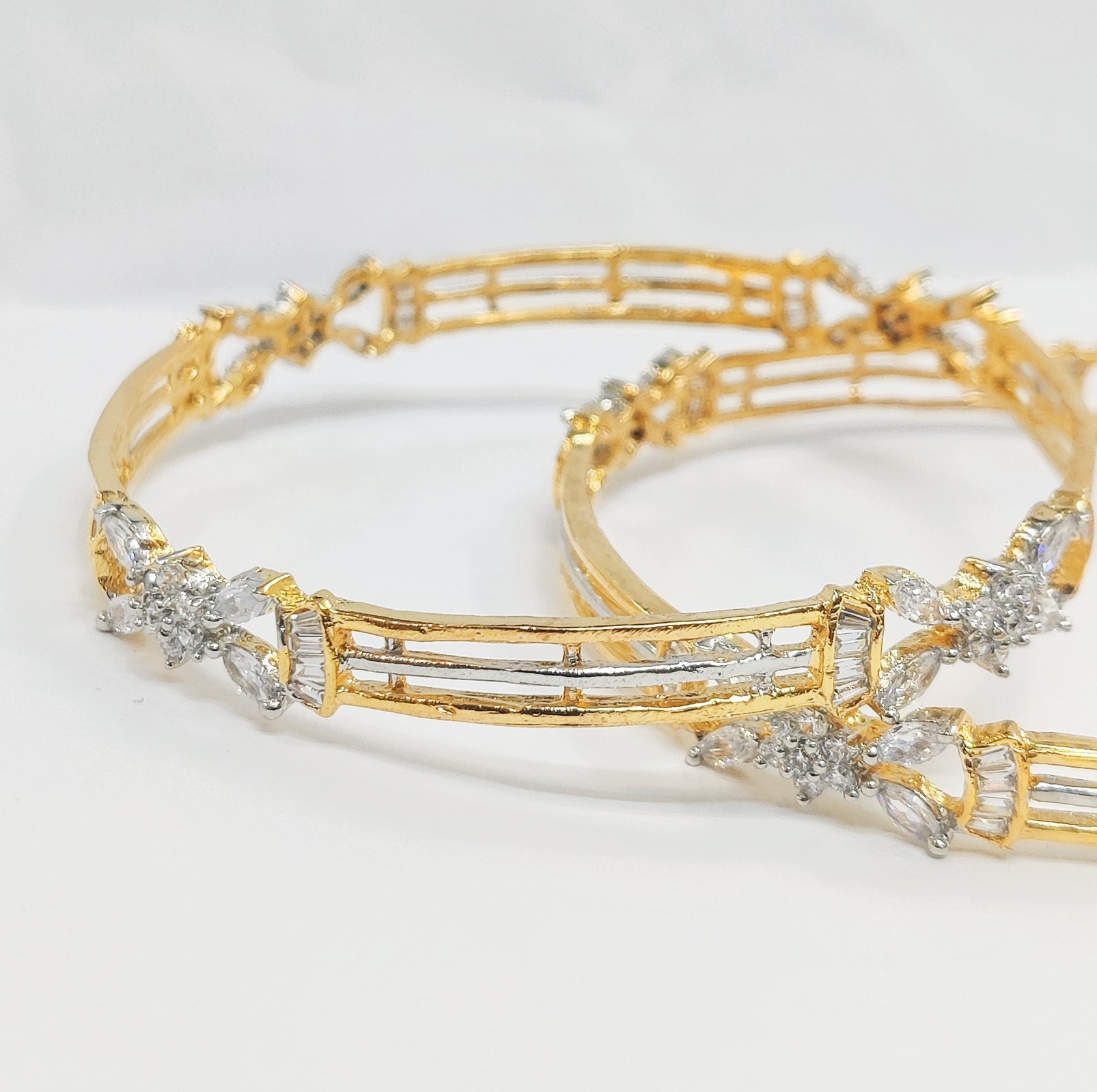 Gold Plated AD-Studded Star Round Stone Bangles Indian Bollywood Jewelry