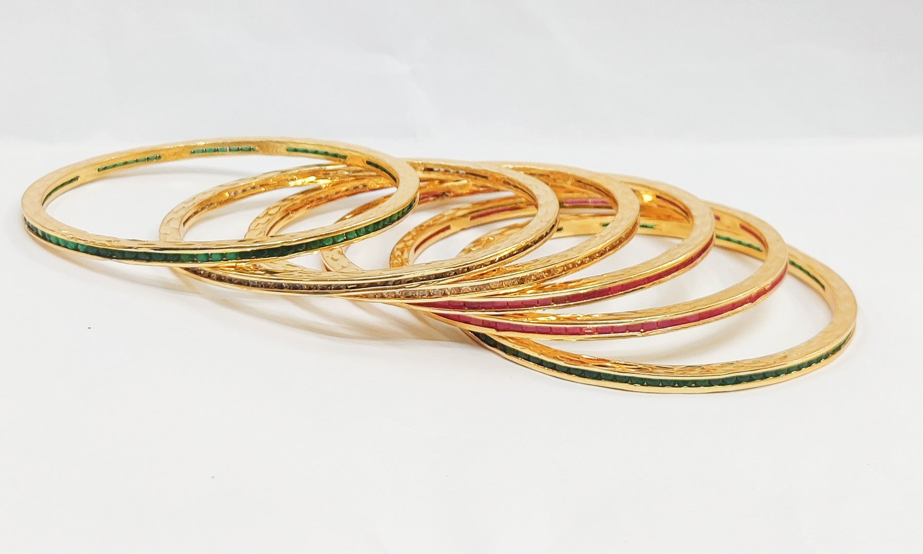 Gold Plated AD-Studded Red Green Micro Stone Bangles Swarovski Bollywood Jewelry