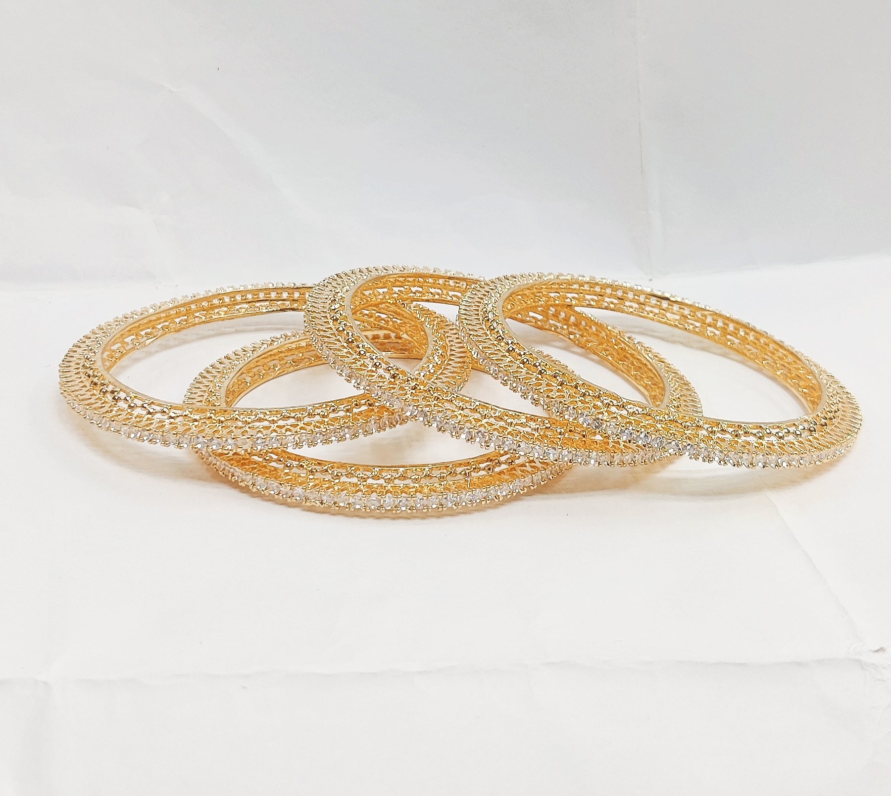Gold Plated AD-Studded White Micro Stone Bangles Swarovski Bollywood Jewelry