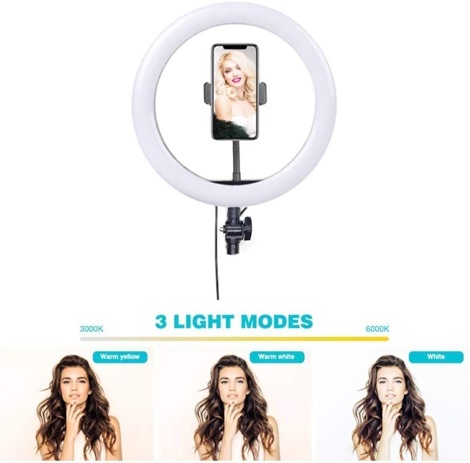 10 Inches LED Tricolor Ring Light for Camera, and Video Shooting, Makeup with 7 Feet Long Foldable and Lightweight Ring Light Stand