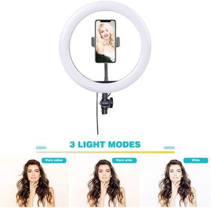 10 Inches LED Tricolor Ring Light for Camera, and Video Shooting, Makeup with 7 Feet Long Foldable and Lightweight Ring Light Stand